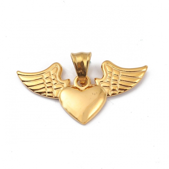 Immagine di 316L Acciaio Inossidabile Ciondoli Cuore Oro Placcato Ali 40mm x 23mm, 1 Pz” 