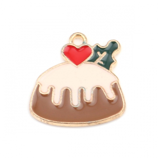 Picture of Zinc Based Alloy Charms Cake Gold Plated White & Yellow Enamel 19mm x 19mm, 10 PCs