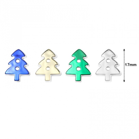 Picture of Resin Sewing Buttons Scrapbooking 2 Holes Christmas Tree Golden 17mm x 13mm, 100 PCs