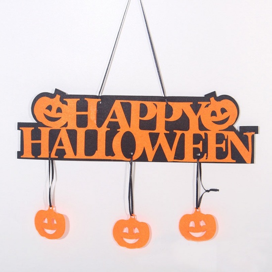 Picture of Hanging Decoration Halloween Supplies White Halloween Ghost Message " Happy Halloween " 35cm x 23cm, 1 Piece
