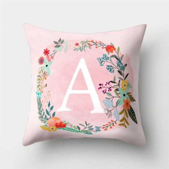 Picture of Peach Skin Fabric Pillow Cases Pink Square Initial Alphabet/ Capital Letter 45cm x 45cm