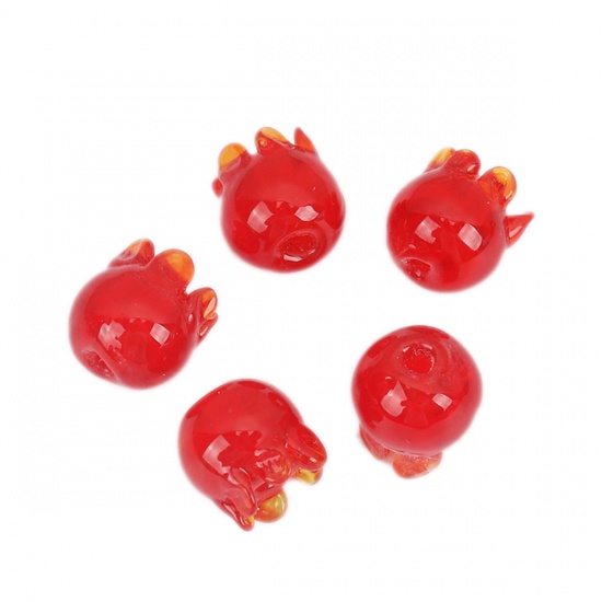 Picture of Lampwork Glass Beads Flower Red About 9mm x 9mm, 5 PCs