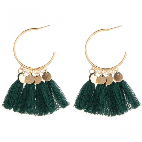Picture of Tassel Earrings Multicolor Round Sequins 70mm x 40mm, 1 Pair