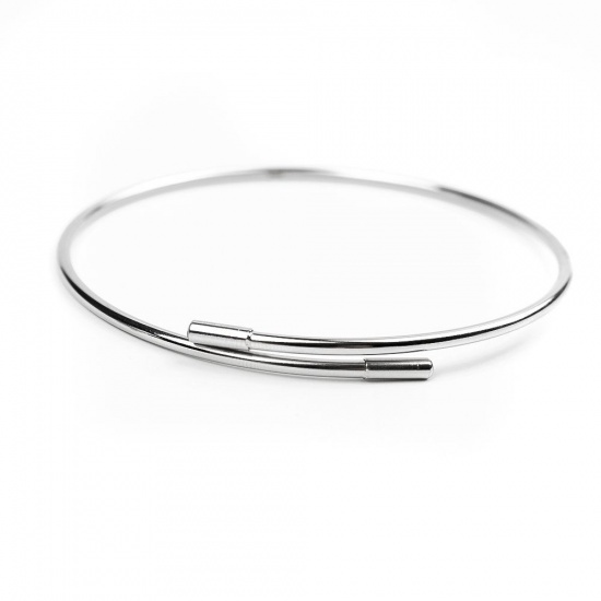 Picture of 304 Stainless Steel Bracelets Components Cylinder Silver Tone Adjustable 21cm(8 2/8") long, 1 Piece