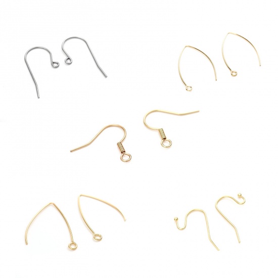 Picture of Stainless Steel Ear Wire Hooks Earring Findings Hook W/ Loop 