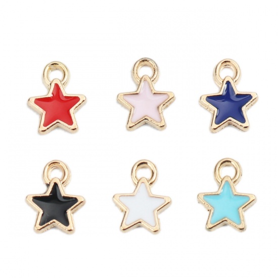 Picture of Zinc Based Alloy Charms Pentagram Star Gold Plated Black Enamel 8mm x 7mm, 50 PCs
