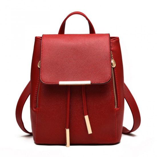 Picture of PU Leather Backpack Wine Red 30cm x 24cm , 1 Piece