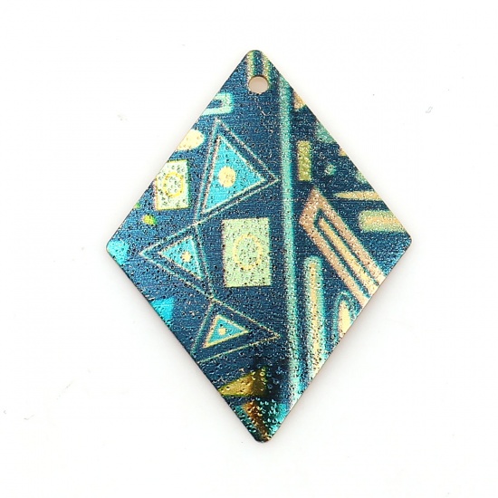 Picture of Zinc Based Alloy Enamel Painting Charms Rhombus Gold Plated Multicolor Carved 29mm(1 1/8") x 22mm( 7/8"), 10 PCs