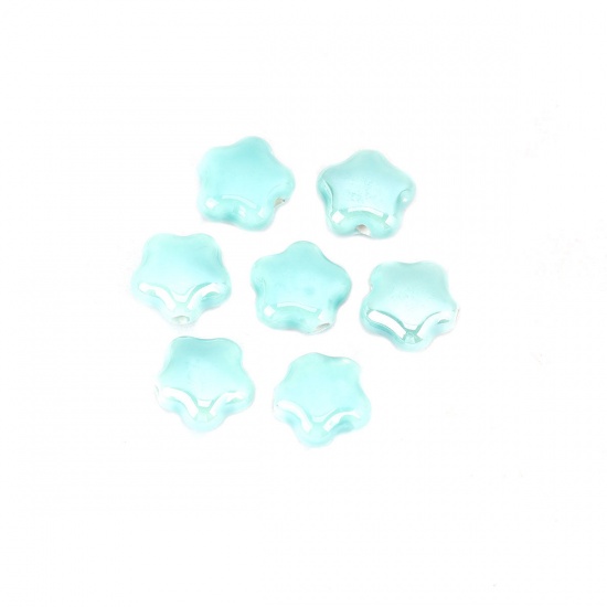 Immagine di Ceramica Diatanziale Perline Fiore Blu Marino Circa 15mm x 2.2mm, Foro: Circa 6.7mm, 20 Pz
