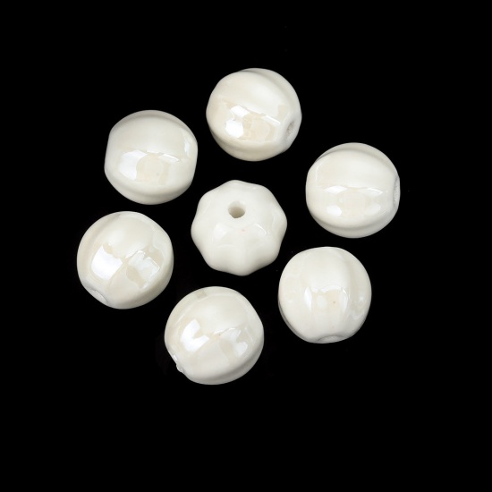 Image de Perles en Céramique Rond Gingembre Rayées 14mm Dia, Taille de Trou: 2.3mm, 20 Pcs