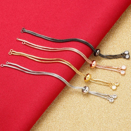Brass & Cubic Zirconia Slider/Slide Extender Chain Filled Transparent Clear
