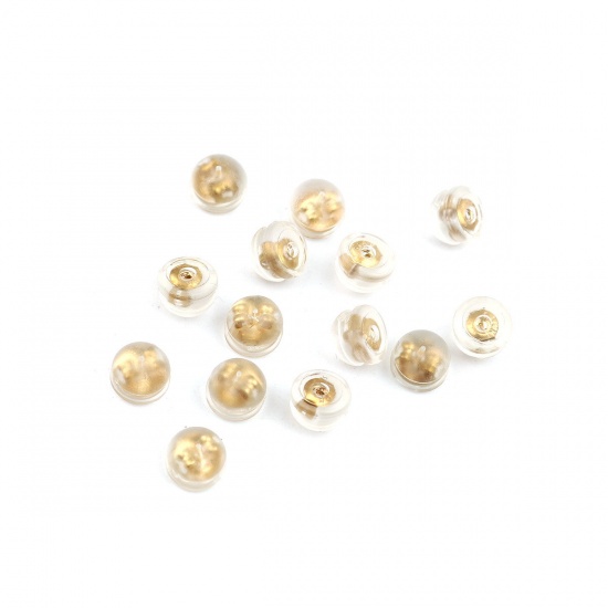 Picture of Silicone Ear Nuts Post Stopper Earring Findings Half Round Silver Transparent Clear 5mm x 4mm, 20 PCs