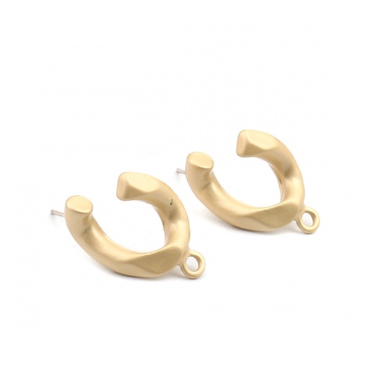 Picture of Zinc Based Alloy Ear Post Stud Earrings Findings Geometric Gold Plated W/ Loop 23mm x 4mm, Post/ Wire Size: (21 gauge), 10 PCs