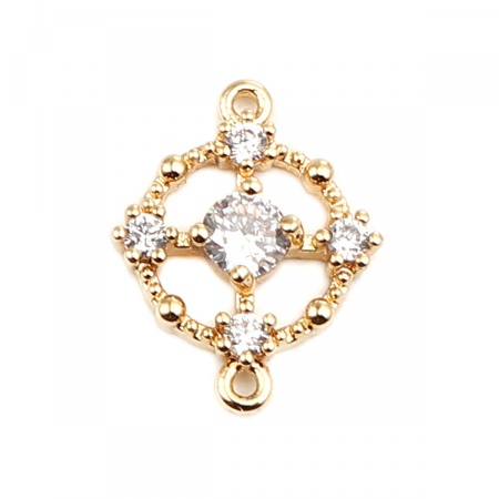 Brass Connectors Round 18K Gold Filled Hollow Clear Rhinestone 16mm x 12mm, 2 PCs Brass Connectors Round 18K Gold Filled Hollow Clear Rhinestone 16mm x 12mm, 2 PCs