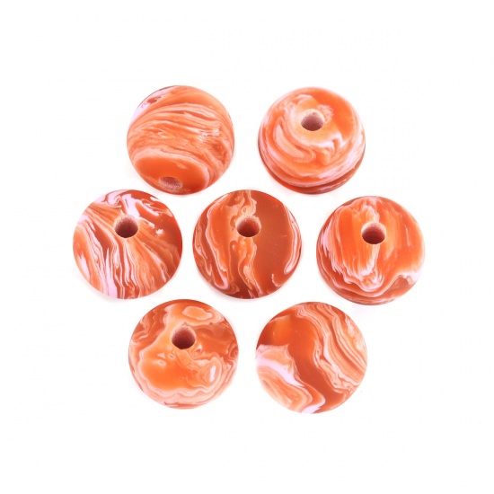 Picture of Resin Spacer Beads Round Yellow Ink Spot Pattern About 15mm Dia, Hole: Approx 2.3mm, 10 PCs