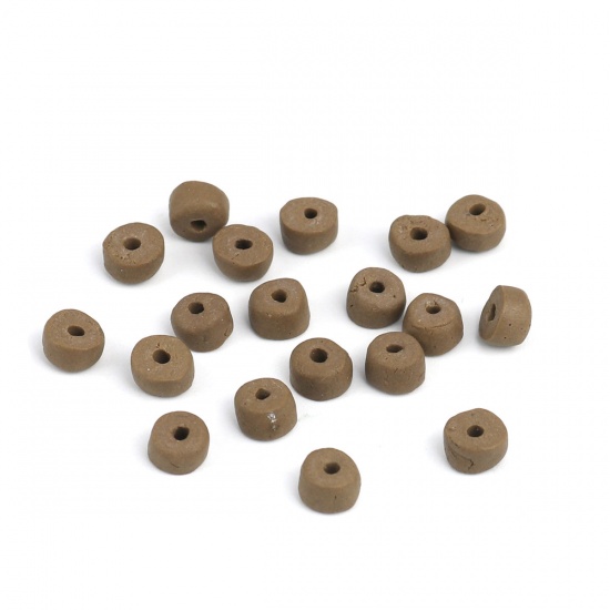 Picture of Ceramic Beads Flat Round Coffee About 6mm x 4mm, Hole: Approx 1.4mm, 20 PCs