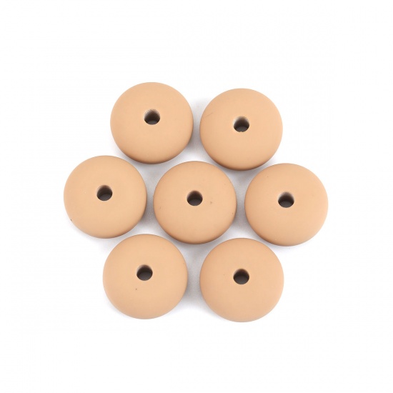 Picture of Resin Spacer Beads Flat Round Ginger Rubberized About 16mm Dia, Hole: Approx 2.9mm, 20 PCs