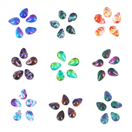 Image de Perles en Verre Goutte d'Eau Multicolore Transparent 9mm x 6mm, Trou: 0.9mm, 25 Pcs