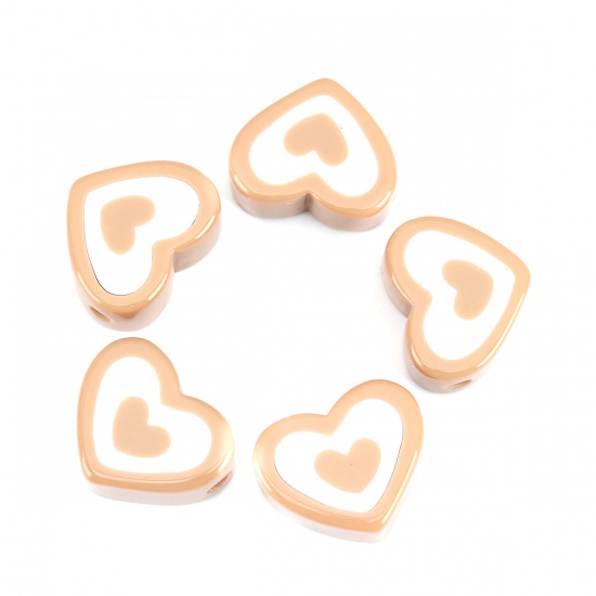 Picture of Resin Spacer Beads Heart Orange About 23mm x 19mm, Hole: Approx 3.3mm, 5 PCs