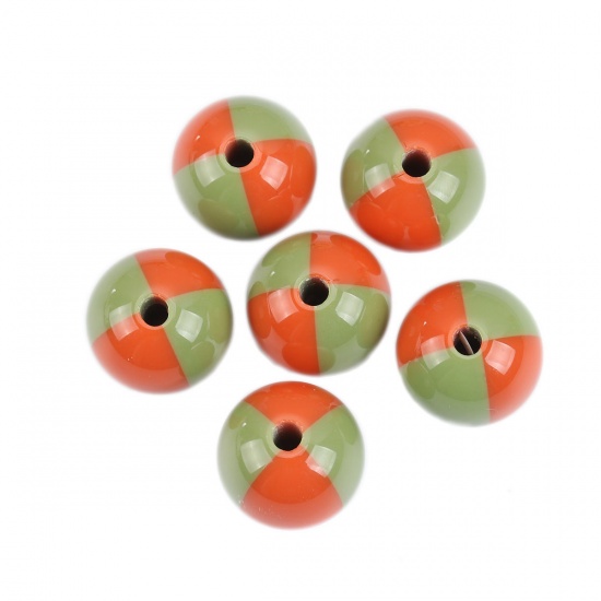 Picture of Resin Spacer Beads Round Light Blue & Orange Pink About 15mm Dia, Hole: Approx 3.4mm, 10 PCs