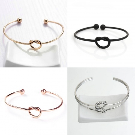 Moda Nuova Ottone Cuff Braccialetto Oro Placcato Cuore Nodo d'amore Disegno lunghezza: 17cm, 1 Pz