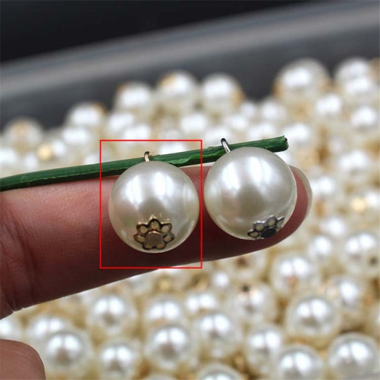 Picture of Resin Charms Round Creamy-White Imitation Pearl 16mm Dia. 20 PCs