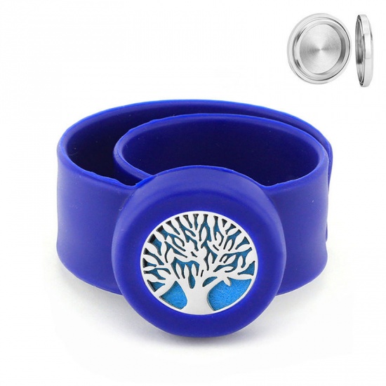 Picture of 316L Stainless Steel & Silicone Aromatherapy Essential Oil Diffuser Locket Bangles Bracelets Yellow Tree of Life Can Be Screwed Off 22.5cm(8 7/8") long, 1 Piece