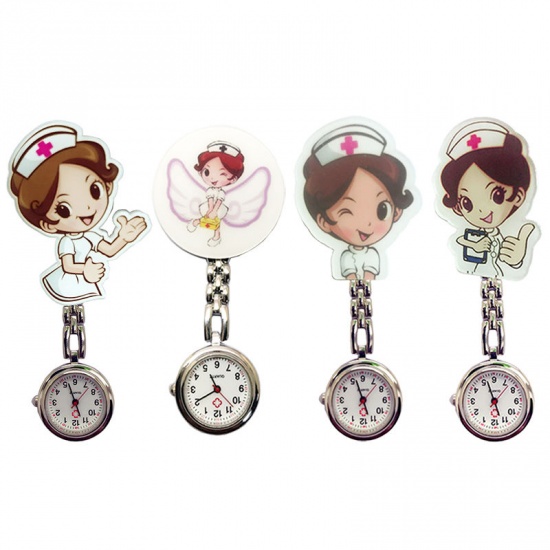 Picture of Multicolor - Cute Cartoon Clip-0n Nurse Watch with Second Hand 4 Pcs/ Set