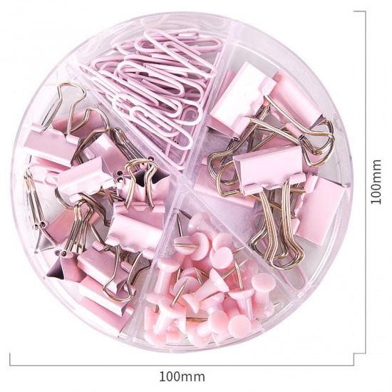 Image de Rose clair - Trombones Pinces à relier Ensembles de punaises avec boîte en acrylique pour fournitures de bureau Accessoires d'école et fournitures pour la maison, 1 boîte