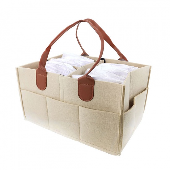 Immagine di Creamy-White - Baby Felt Storage Nursery Organizer Basket Infant Diaper Bag With Handle