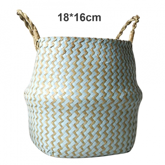 Immagine di Light Blue - Seagrass Storage Baskets laundry Wicker Flower Toy Basket Organizer 18cm x 16cm