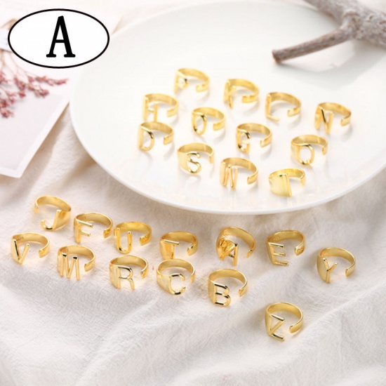 Picture of Open Adjustable Rings Gold Plated Capital Alphabet/ Letter Message " Z " 1 Piece