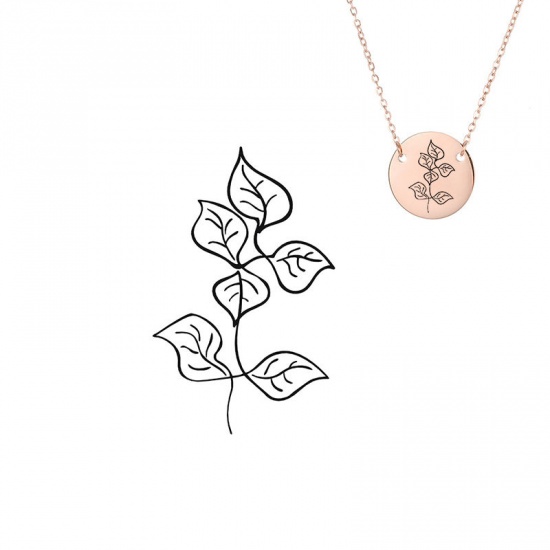 Picture of 316L Stainless Steel Necklace Rose Gold Round Tree 42cm(16 4/8") long, 1 Piece