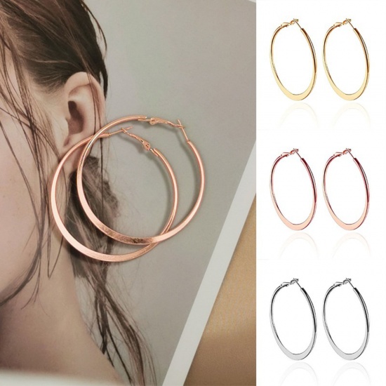 Picture of Hoop Earrings Rose Gold Circle Ring 6cm Dia, 1 Pair