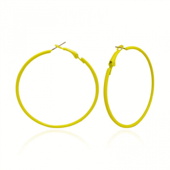 Immagine di Hoop Earrings Gray Enamel Circle Ring 6cm Dia, 1 Pair