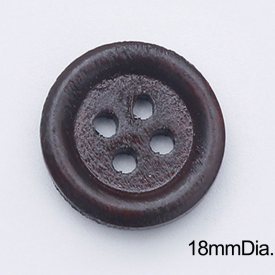 Immagine di Legno Bottone da Cucire Scrapbook Quattro Fori Tondo Marrone Chiaro 18mm Dia, 100 Pz