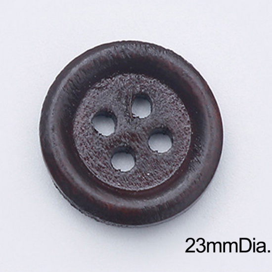 Picture of Wood Sewing Buttons Scrapbooking 4 Holes Round Light Brown 23mm Dia., 100 PCs