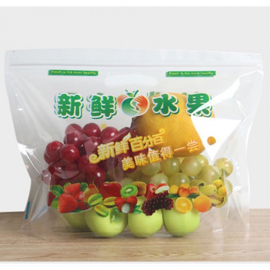 Image de Transparent Thickened fruit fresh-keeping bag, perforated ziplock bag (100 pcs), moisture-proof fresh-keeping fruit packing bag (random pattern) 26.5cm x 21.5cm