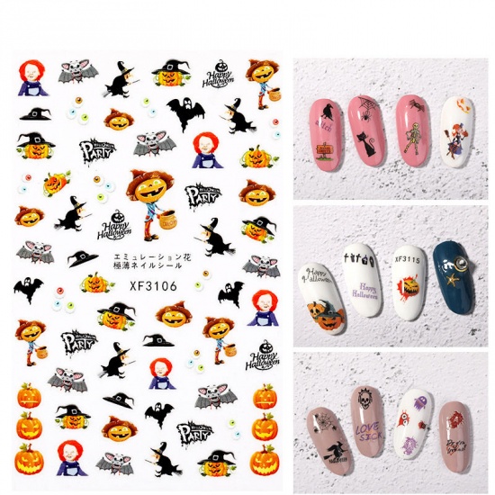 Picture of Nail Art Stickers Decoration Pumpkin Halloween Bat Multicolor 1 Sheet