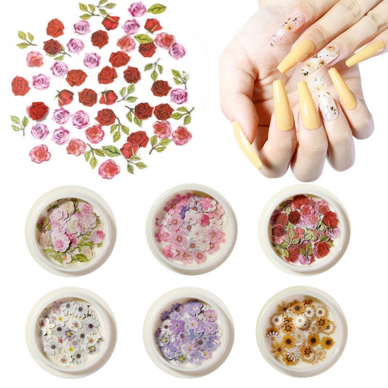 Picture of Wood Pulp Nail Art Decoration DIY Craft Rose Flower Multicolor 1 Box ( 50 PCs/Box)