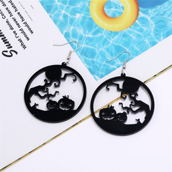 Picture of Halloween Earrings Black Round Hand 1 Pair