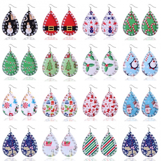 Immagine di PU Leather Christmas Earrings Multicolor Drop Car Imitation Pearl 1 Pair