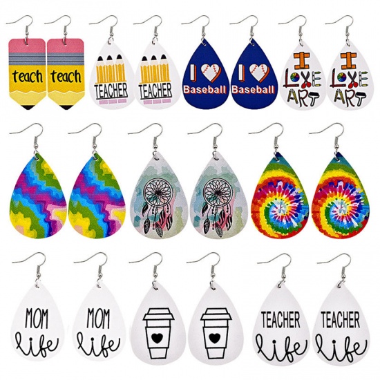 Picture of PU Leather Teacher's Day Earrings Multicolor Drop Message " I LOVE ART " 1 Pair