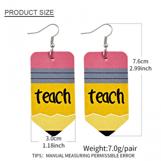 Picture of PU Leather Teacher's Day Earrings Multicolor Drop Message " I LOVE ART " 1 Pair