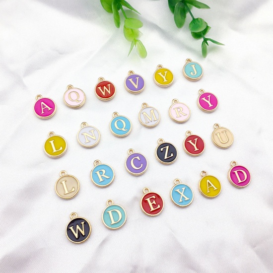 Picture of Zinc Based Alloy Charms Mixed Multicolor Initial Alphabet/ Capital Letter Enamel