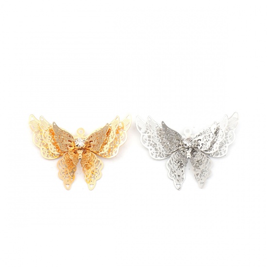 Picture of Brass Insect Pendants Gold Plated & Butterfly Animal Filigree Stamping Clear Rhinestone                                                                                                                                                                       
