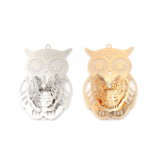 Image de Pendentifs Estampe en Filigrane en Laiton Hibou Plaqué & à Strass