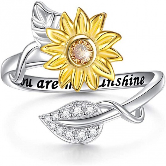Immagine di Open Adjustable Rings Gold Plated & Sunflower Message " YOU ARE MY Sunshine " Clear Rhinestone