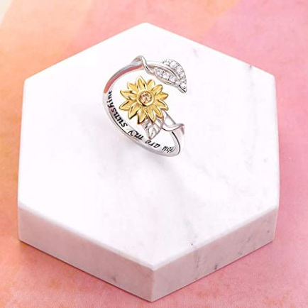 Immagine di Open Adjustable Rings Gold Plated & Sunflower Message " YOU ARE MY Sunshine " Clear Rhinestone