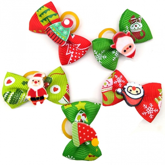 Picture of Fabric Christmas Hair Ties Band Red & Green Pet At Random